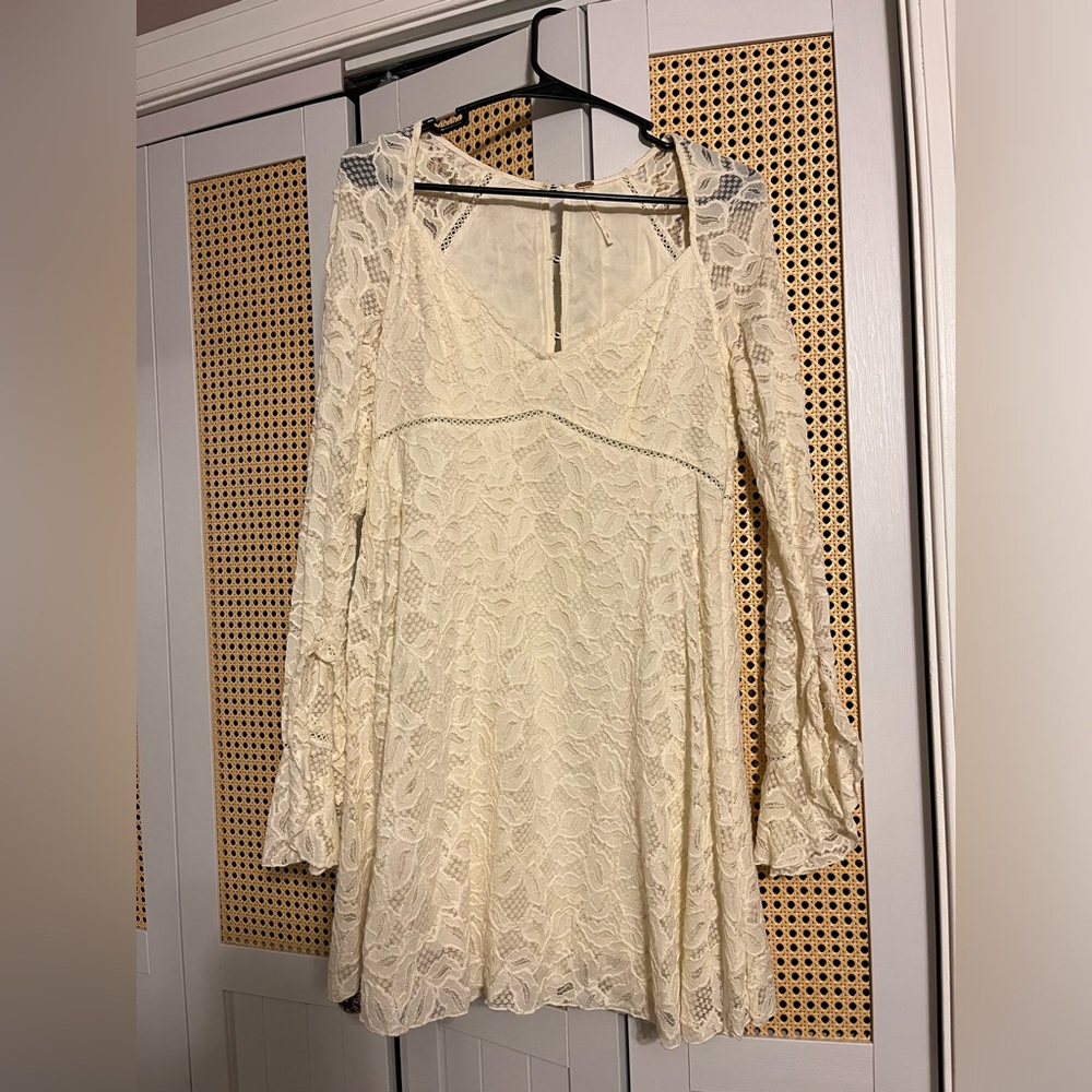 Free People women’s lace long bell-sleeve mini dress